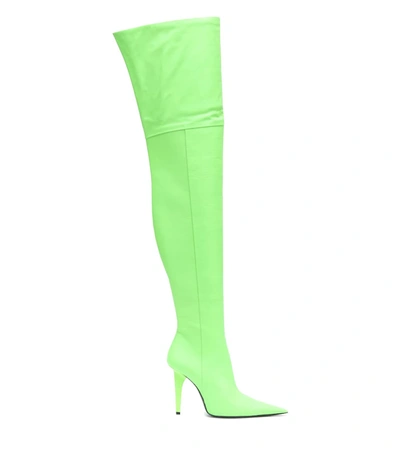 Shop Balenciaga Knife Shark Over-the-knee Leather Boots In Green