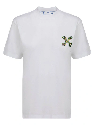 Shop Off-white Floral Embroidery T-shirt In White