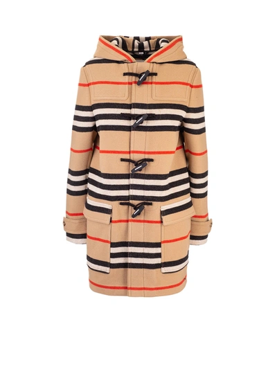 Shop Burberry Doubleface Duffle Coat With Striped Pattern In Beige