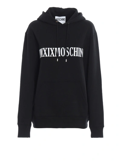 Shop Moschino Mmxix Embroidered Black Hoodie In Black
