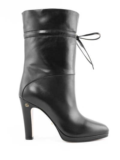 Shop Gucci Black Leather Ankle Boot In Nero