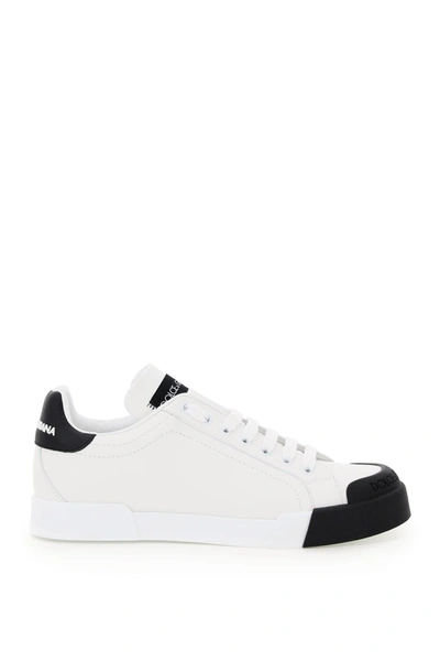 Shop Dolce & Gabbana Leather Sneakers In Bianco Nero (white)