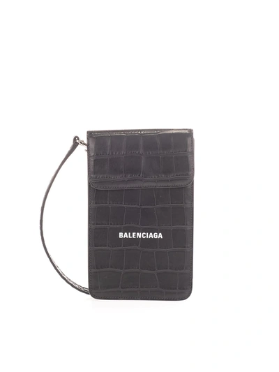 Shop Balenciaga Crocodile Print Phone Holder In Black