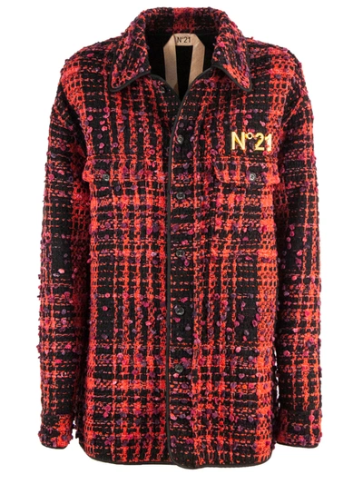 Shop N°21 Red Tweed Bomber Jacket In Rosso+nero