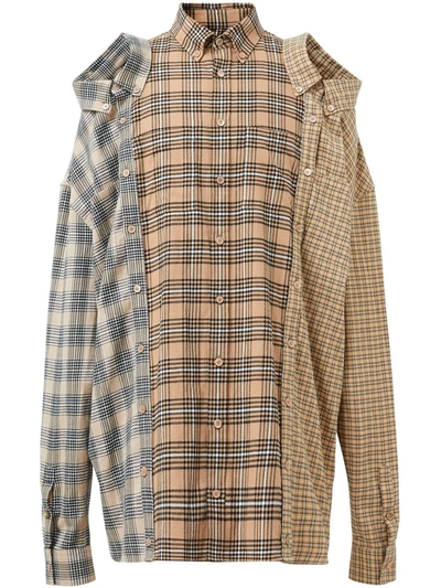Shop Burberry Contrast Check Flannel Reconstructed Shirt In Neutrals