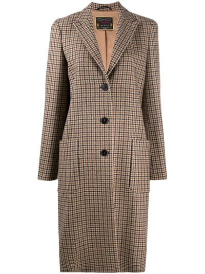 Shop Dondup Houndstooth Check Single Breasted Coat In Brown