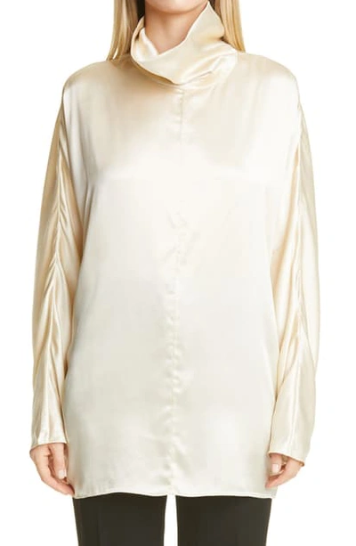 Shop Co Turtleneck Silk Charmeuse Top In Ivory