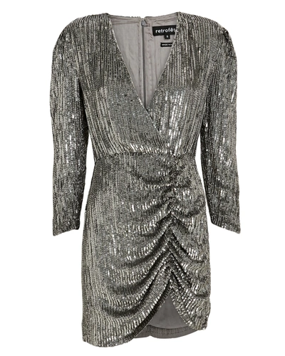 Shop Retroféte Stacey Sequin Ruched Mini Dress In Silver
