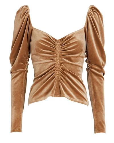 Shop A.l.c Chamberlain Ruched Velvet Top In Brown
