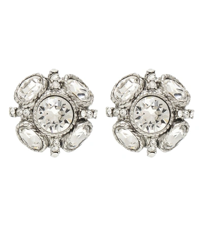 Shop Oscar De La Renta Classic Button Crystal-embellished Earrings In Silver