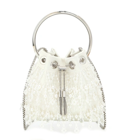 Shop Jimmy Choo Bon Bon Embellished Bucket Bag In White