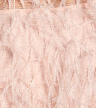 Shop Monique Lhuillier Feather-trimmed Tulle Minidress In Pink