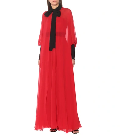 Shop Elie Saab Pleated Silk Georgette Gown In Red
