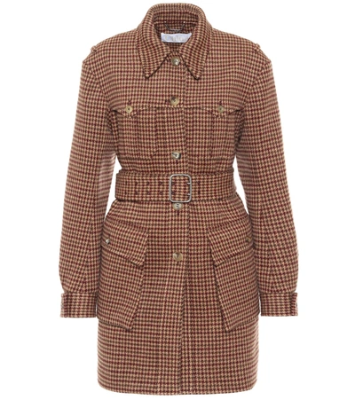Shop Chloé Checked Belted Wool Coat In Brown