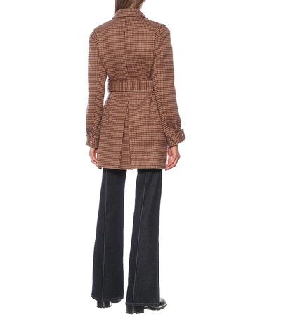 Shop Chloé Checked Belted Wool Coat In Brown