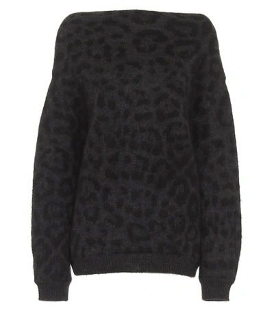 Shop Valentino Jacquard Mohair-blend Sweater In Grey