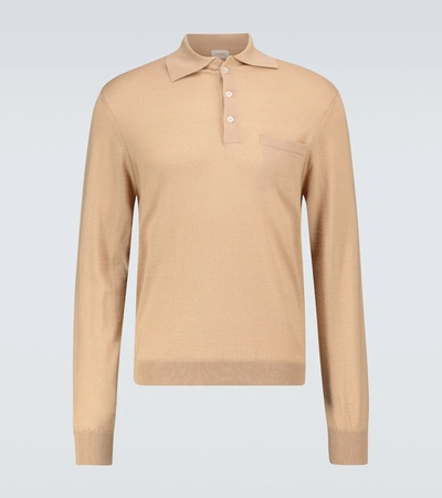 Shop Lemaire Long-sleeved Knitted Polo Shirt In Beige