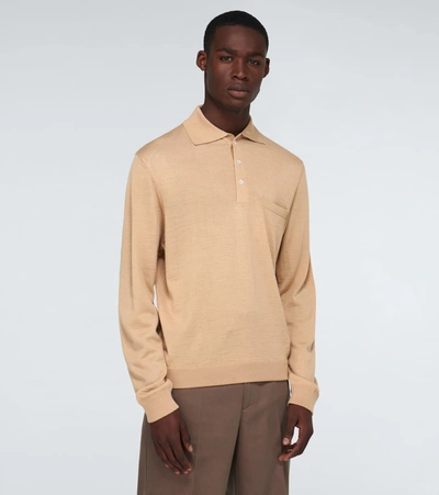 Shop Lemaire Long-sleeved Knitted Polo Shirt In Beige