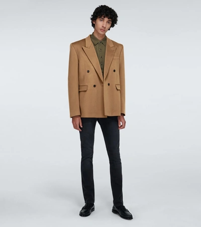 Shop Saint Laurent Wool-cashmere Square-cut Blazer In Beige