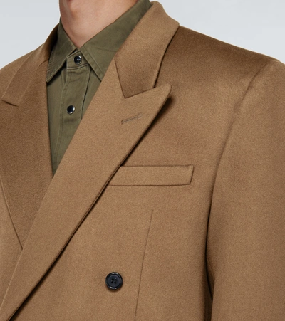 Shop Saint Laurent Wool-cashmere Square-cut Blazer In Beige