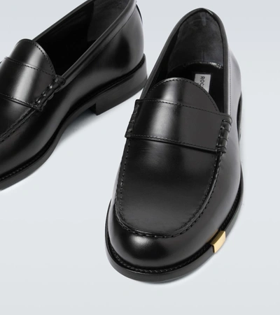 Shop Rochas Leather Penny Loafers In Black