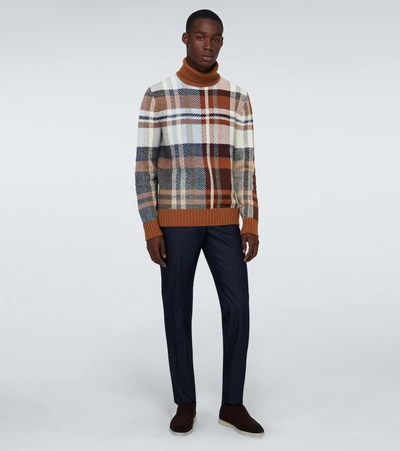 Shop Loro Piana Cashmere-silk Checked Sweater In Multicoloured