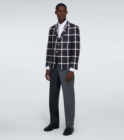 Shop Thom Browne Prince Of Wales Checked Wool Blazer In Blue
