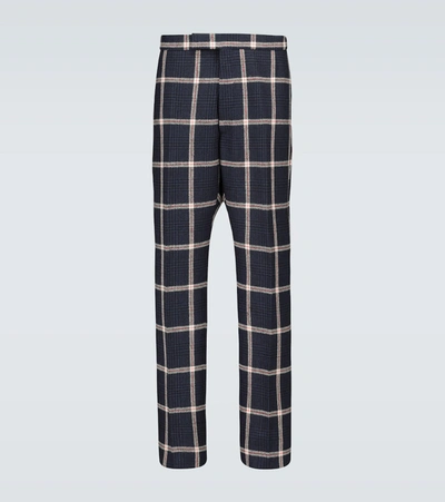 Shop Thom Browne Prince Of Wales Checked Wool Pants In Blue