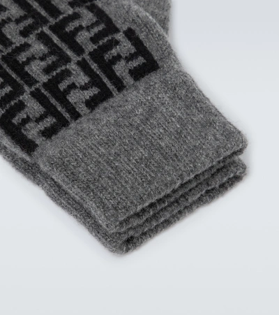 Shop Fendi Ff Wool Gloves In Grey