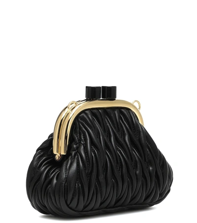 Miu Miu Miu Belle Mini Matelassé Leather Clutch In Black