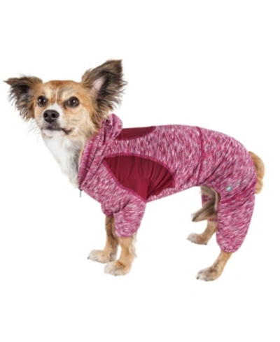 Shop Pet Life Central Active 'downward Dog' Performance Two Toned Full Body Warm Up Hoodie In Red