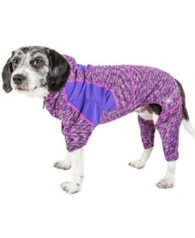 Shop Pet Life Central Active 'downward Dog' Performance Two Toned Full Body Warm Up Hoodie In Purple