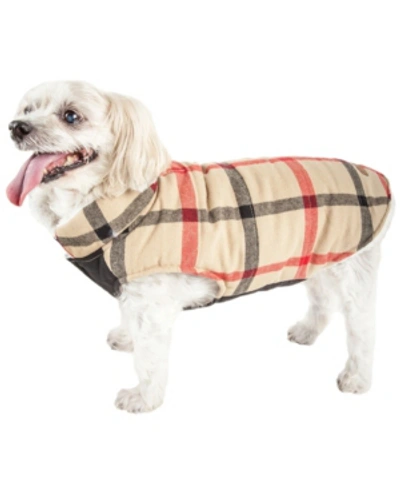 Shop Pet Life Central 'allegiance' Classical Plaided Insulated Dog Coat Jacket In Khaki