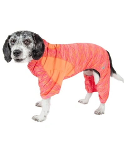Shop Pet Life Central Active 'downward Dog' Performance Two Toned Full Body Warm Up Hoodie In Orange