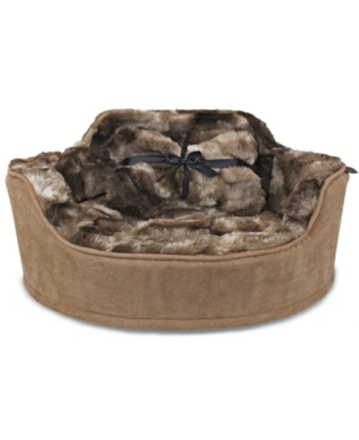 Precious Tails Faux Fur Princess Pet Bed With Plush Bone Pillow In Coffee