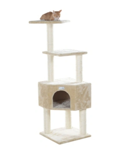 Shop Gleepet 48-inch Real Wood Cat Tree With Perch & Playhouse In Beige