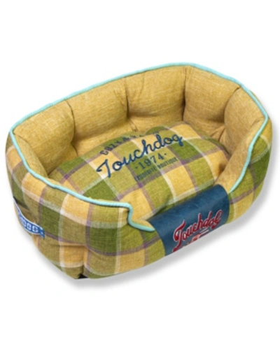 Shop Touchdog 'archi-checked' Designer Plaid Oval Dog Bed Medium In Yellow