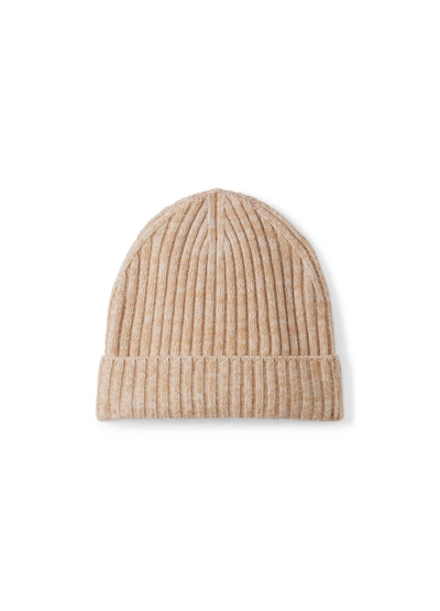 Shop St John Merino Wool And Cashmere Ribbed Beanie In Dune/ivory