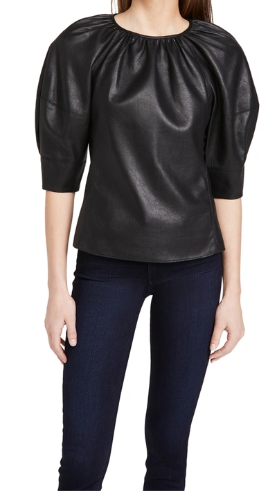 Shop Rebecca Taylor 3/4 Sleeve Vegan Leather Blouse In Black