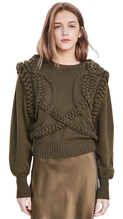 Ronny Kobo Yeva Cable Knit Sweater In Army | ModeSens
