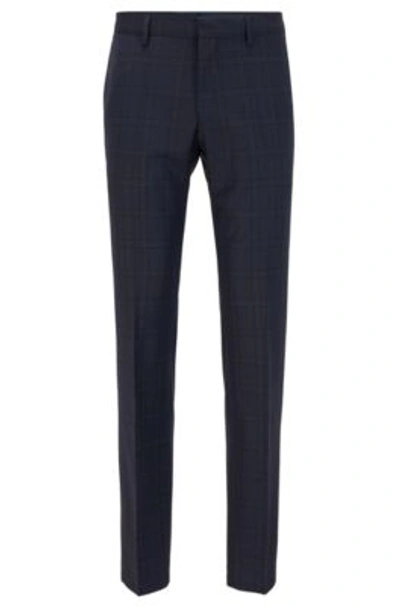 Shop Hugo Boss Slim Fit Pants In Checkered Virgin Wool In Dark Blue