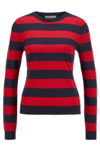 Shop Hugo Boss - Slim Fit Sweater In Striped Virgin Wool - Patterned