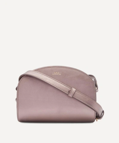Shop Apc Mini Leather Demi-lune Bag In Marron Glace
