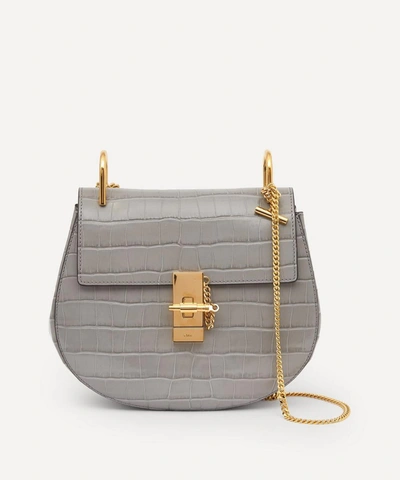 Shop Chloé Drew Leather Shoulder Bag In Stormy Grey