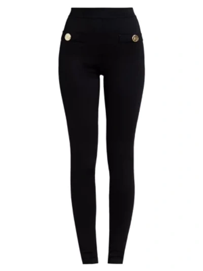 Shop Balmain Zipped Button Leggings In Black