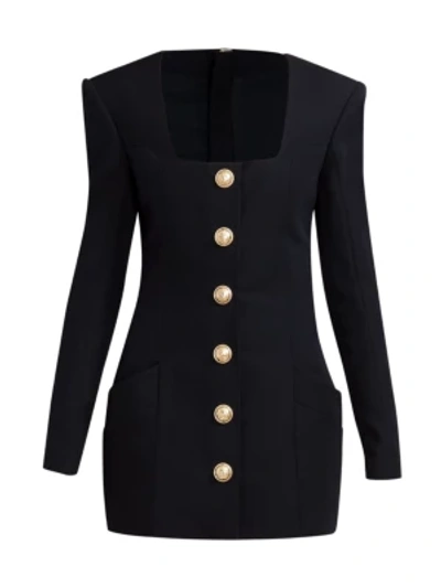 Shop Balmain Women's Buttoned Wool Mini Dress In Black