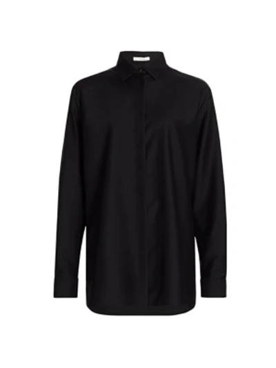 Shop The Row Big Sisea Wool & Silk Shirt In Black