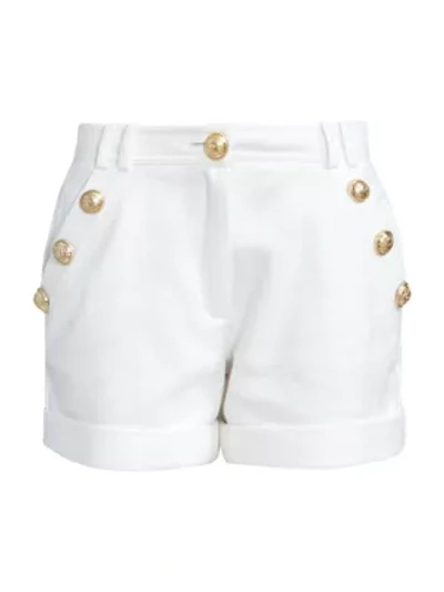 Shop Balmain Low-rise Cotton-pique Shorts In White