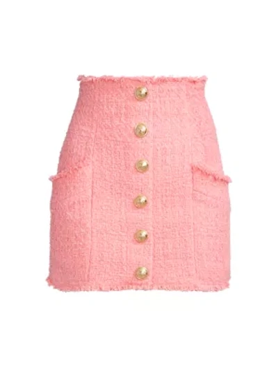 Shop Balmain High-waist Buttoned Tweed Skirt In Rose Moyen
