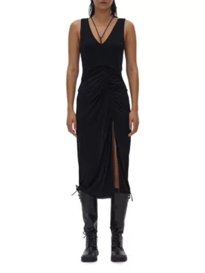Shop Helmut Lang Scala Ruched Midi Dress In Basalt Black